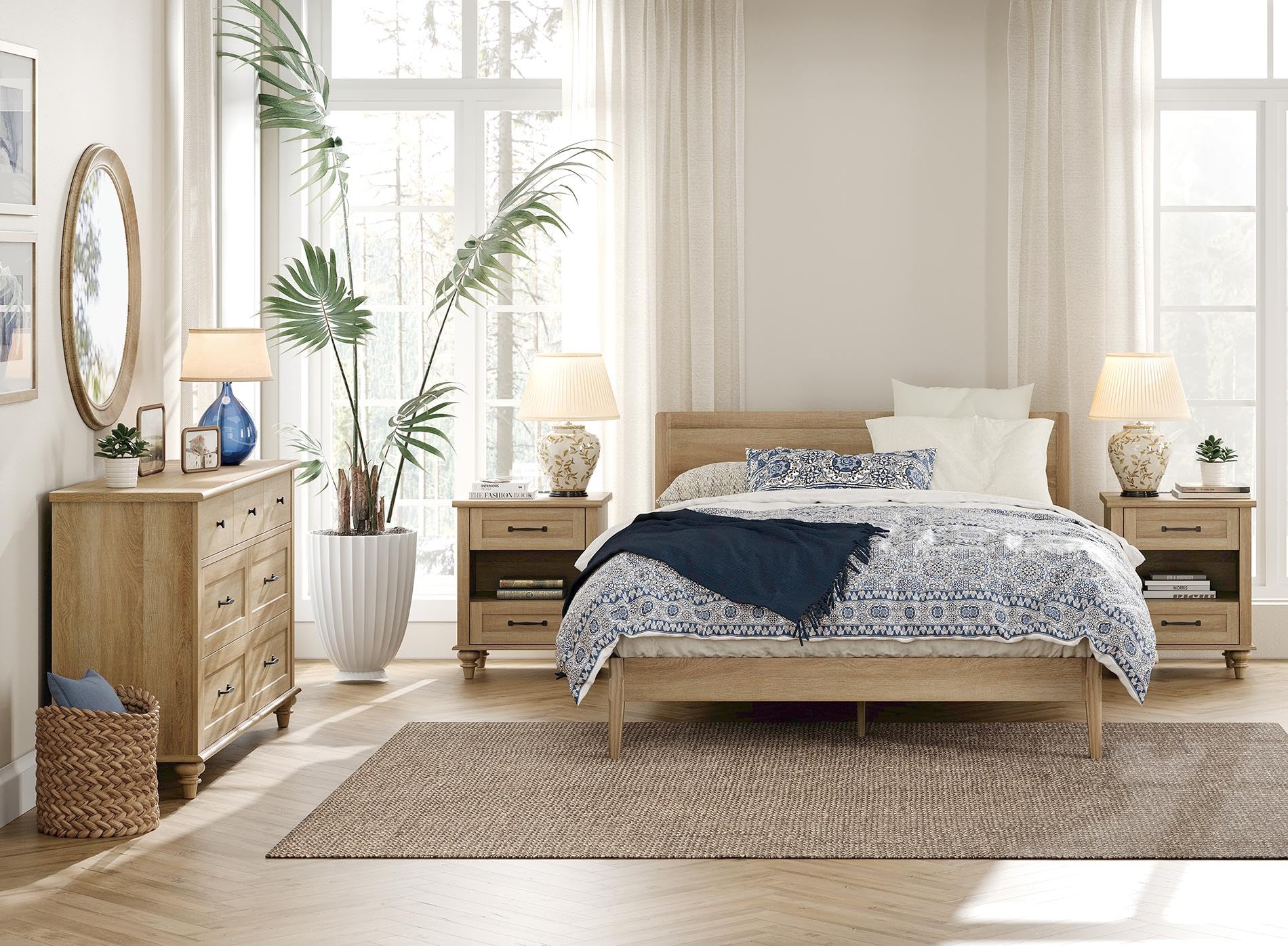 3 Piece Bedroom Set - Includes Farmhouse 7 Drawer Dresser, Set of 2 Night Stands