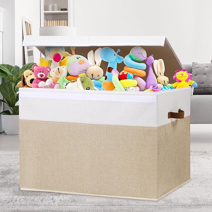 Toy Box with Lid, Sturdy Toy Storage Chest Bin Boxes Organizer Basket