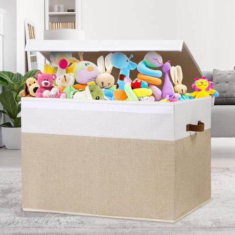 Large Toy Storage Box with Lid, Sturdy Toys Storage Chest Bin Organizer Basket