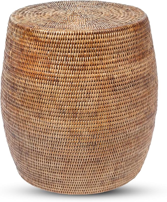 La Jolla Round Rattan Stool, Side Table, Handmade, Extra Seating, Patio