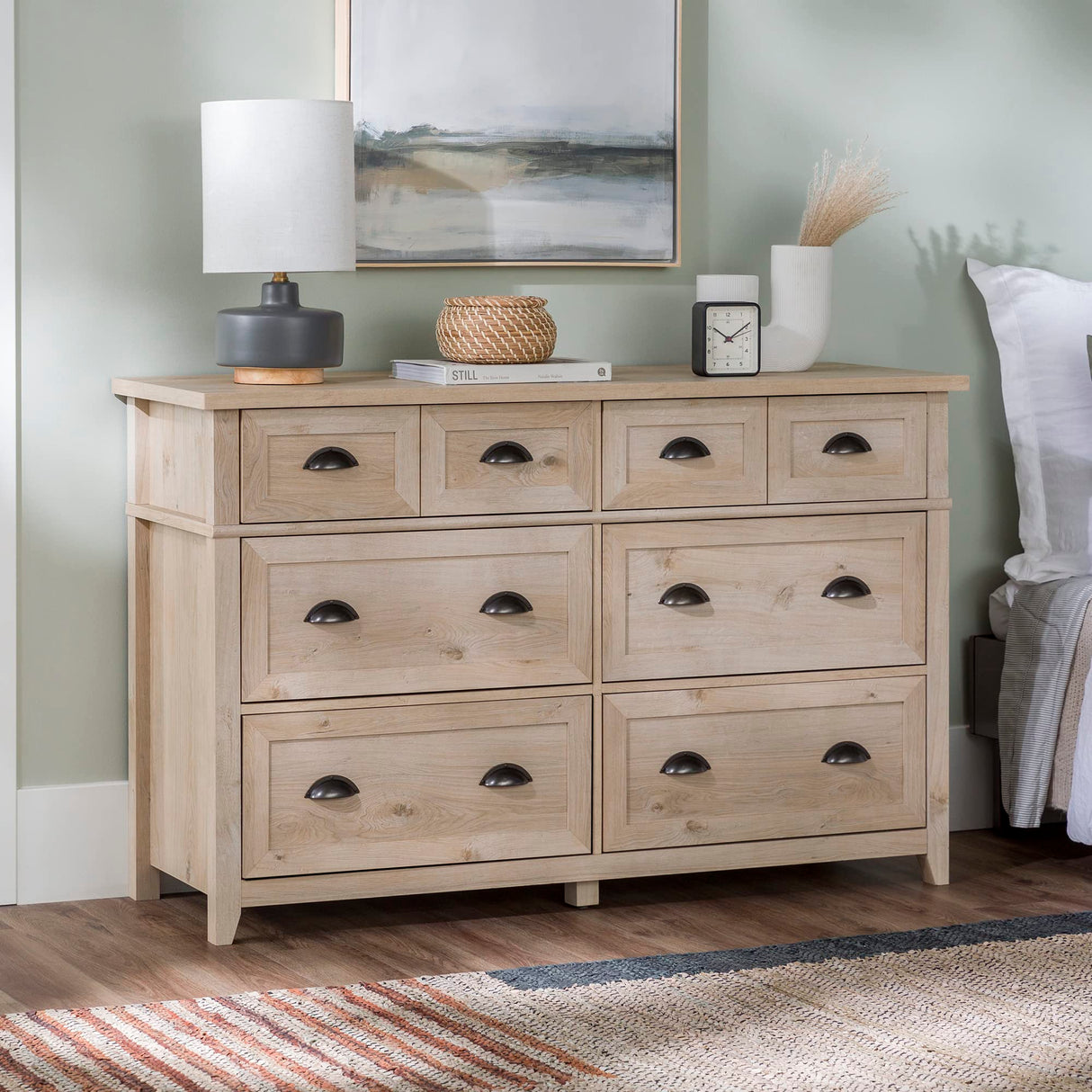 Modern Farmhouse 6-Drawer Framed Dresser with Half-Moon Handles