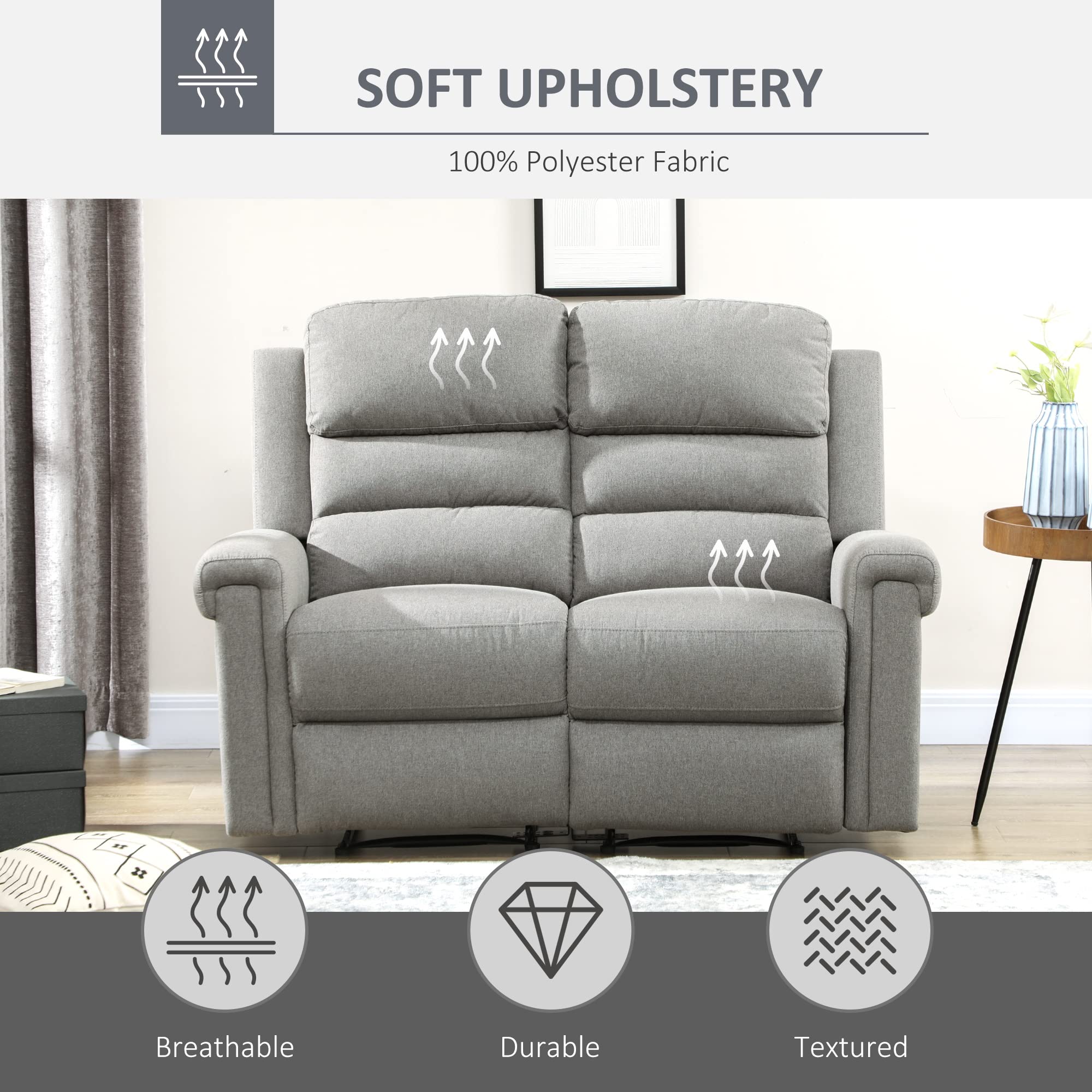 DuoEase 2-Seater Manual Reclining Loveseat – Tufted Back, Linen Fabric, RV-Ready