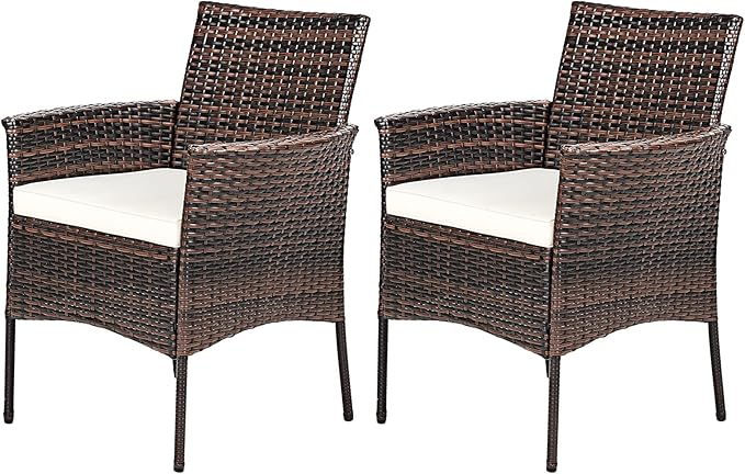 Wicker Patio Chairs Set of 4, Indoor Outdoor PE Rattan Armchairs w/Cane Back