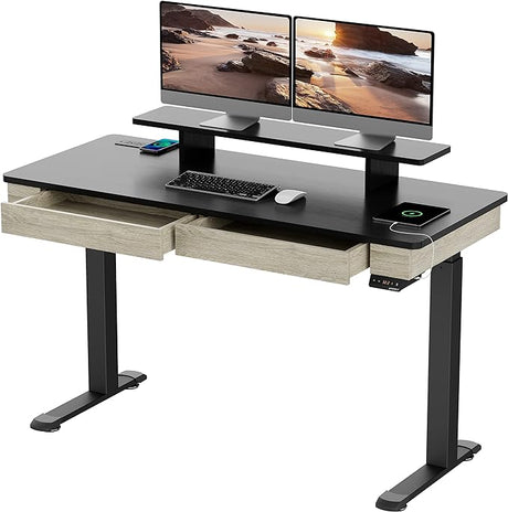 Electric Standing Desk with Drawers, 55 Inch Dual Motor Height Adjustable Stand up Desk for