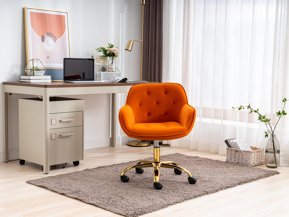 Comfy Home Office Task Chair with Wheels, Cute Modern Upholstered Velvet Back Adjustable Swivel Vanity Desk Chair,