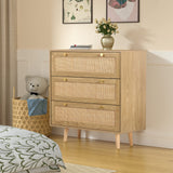 3 Drawer Dresser for Bedroom, Rattan Dresser Modern Wood Chest of Drawers