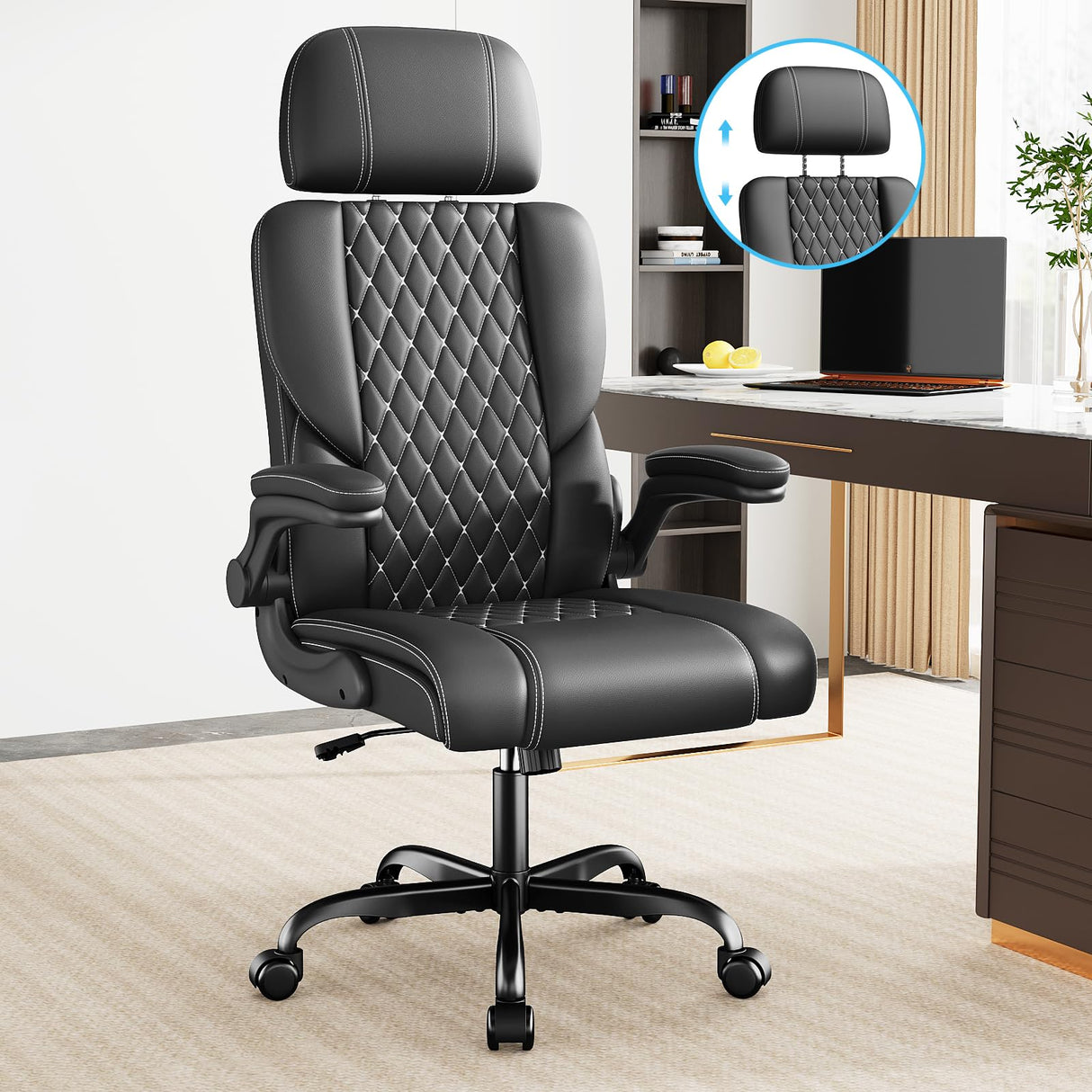 Executive Leather Office Chair, Comfy Desk Chair