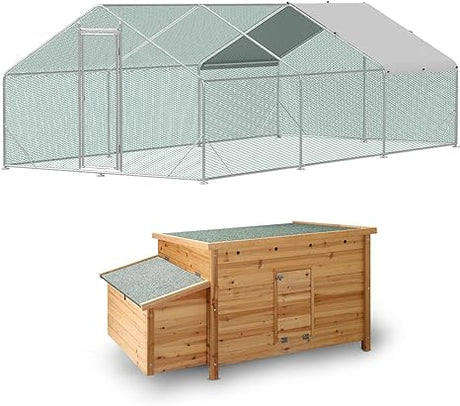 10x6FT Metal Chicken Coop with Hen House, Walk-in Poultry Cage Chicken Runs