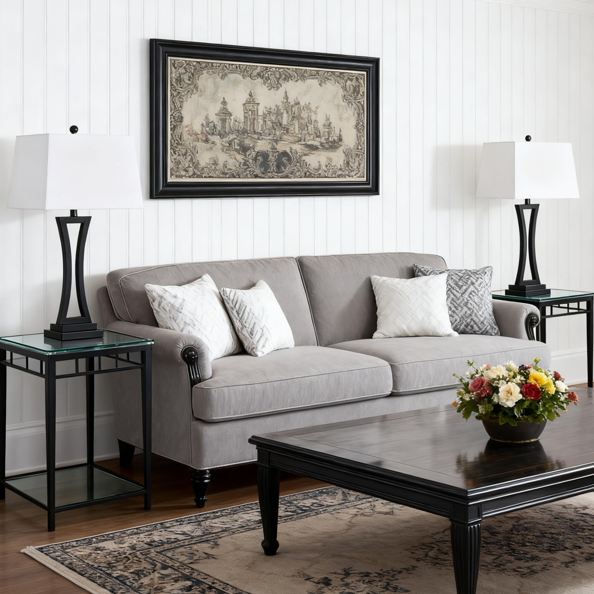 Modern Table Lamps Set of 2 - 3-Way Dimmable with White Rectangular Shade