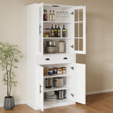 IRONCK Kitchen Pantry Cabinet 72" Height, with 6 Shelves, Drawers, and 4 Doors, Tall Freestanding Cupboard for Dining Room Living Room, White