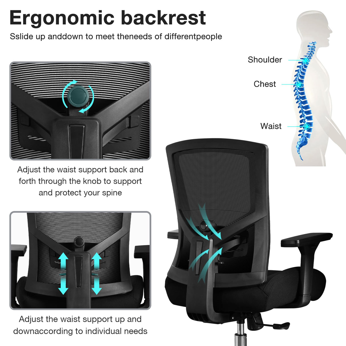 Big and Tall Office Chair 500lbs 3D Cushion Ergonomic Office Chair with 4D Armrests