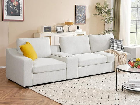 Oversized Sectional Fabric Sofa with Console, 2 Cup Holders and Storage Space