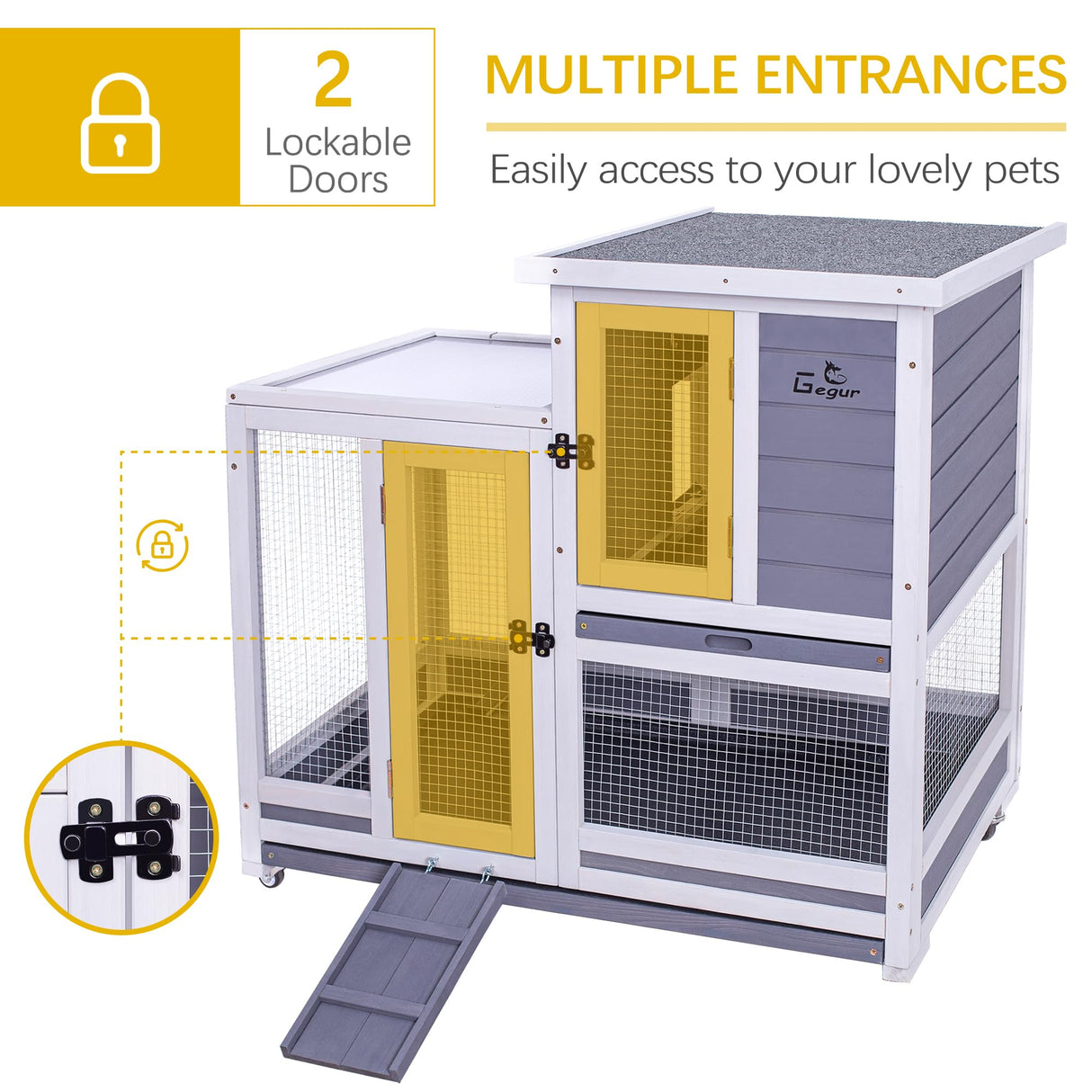 Rabbit Hutch, Two-Story Indoor Bunny Cage, Outdoor Guinea Pig Cages for Small Animals