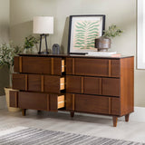Contemporary Detailed 6-Drawer Solid Wood Dresser, 60 Inch, Walnut