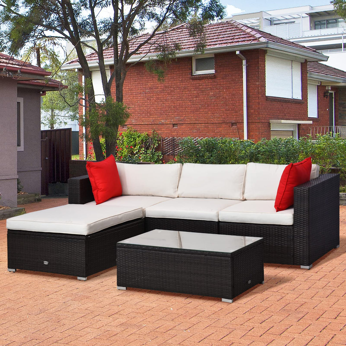 5-Piece Patio Furniture Set with Cushions, Outdoor PE Rattan Wicker Sofa Set