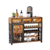 Bar Cabinet with RGB LED Lights,Wine Bar Cabinet with 3 Drawers, Home Bar Cabinet