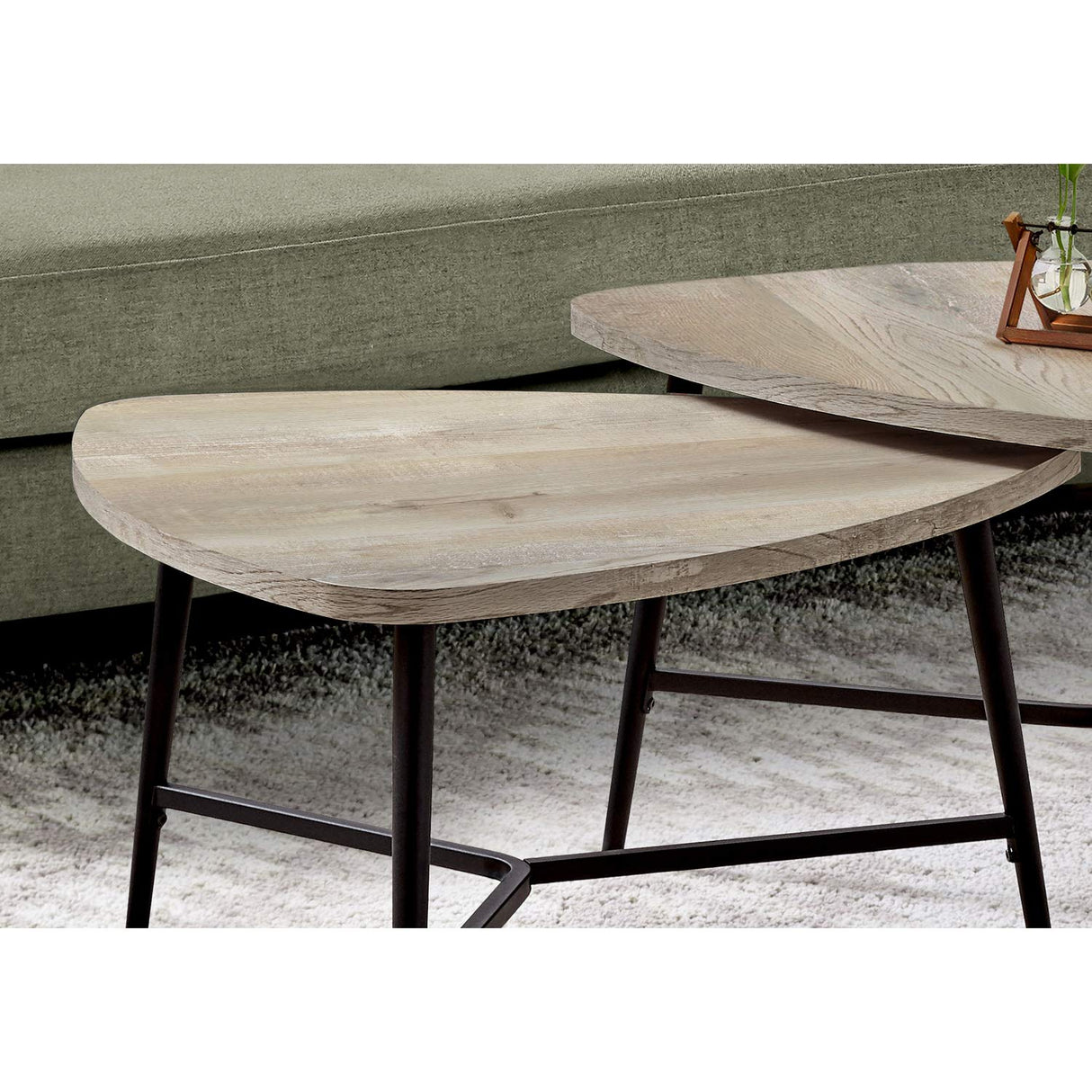 7939P Table, 2pcs Set, Coffee, End, Side, Accent, Living Room, Metal, Laminate, Beige