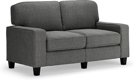 Palisades 73" Track Arm Sofa, Easy Care Polyester, Soft Pillow Back, Pocket Coil Seat Cushions, Removable Covers, Loveseat or Couch for Small Spaces, Living Rooms or Bedrooms, Light Gray