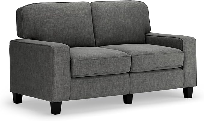 Palisades 73" Track Arm Sofa, Easy Care Polyester, Soft Pillow Back, Pocket Coil Seat Cushions, Removable Covers, Loveseat or Couch for Small Spaces, Living Rooms or Bedrooms, Glacial Gray