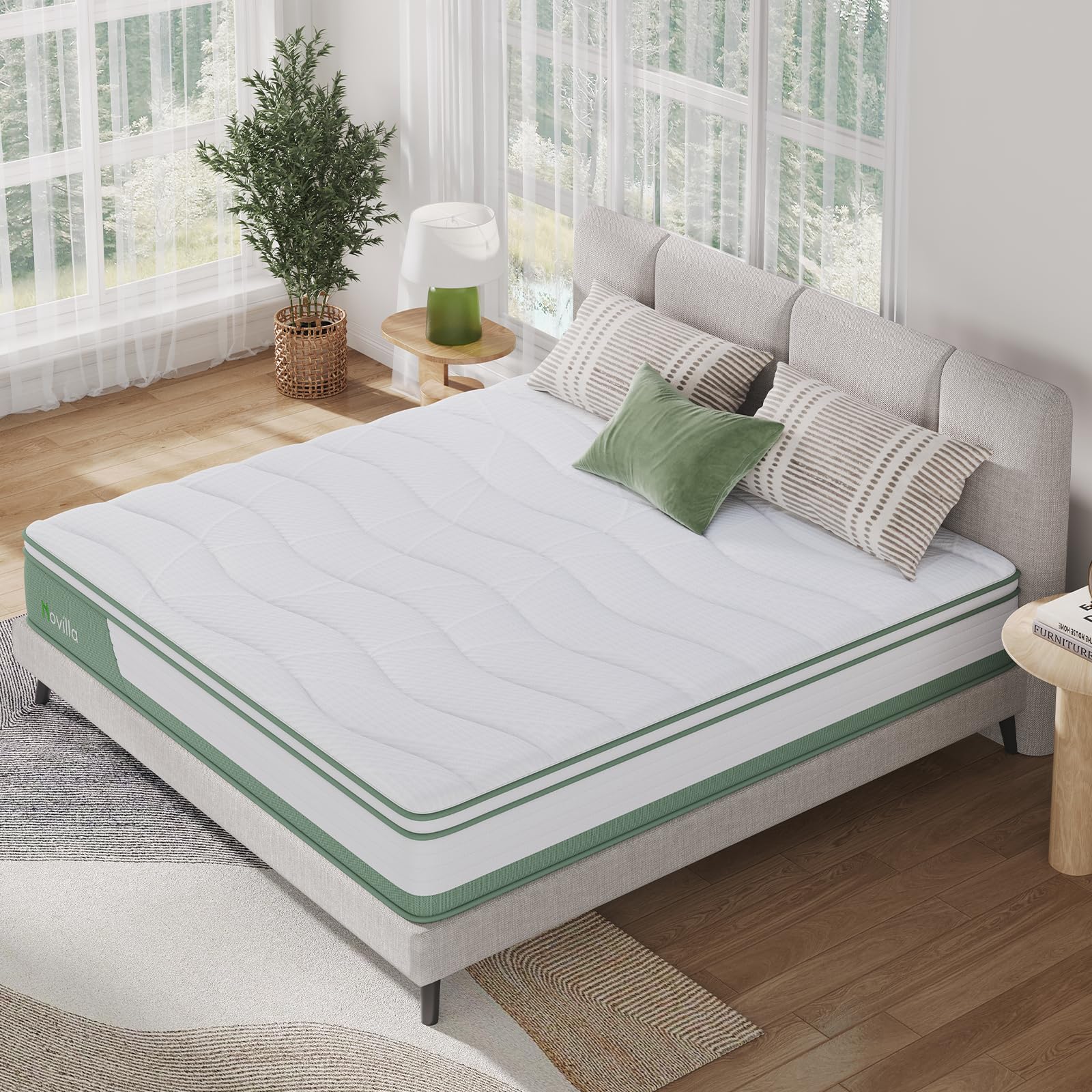 Mattress Queen, 12 Inch 5-Zone Hybrid Mattress with Gel Memory Foam