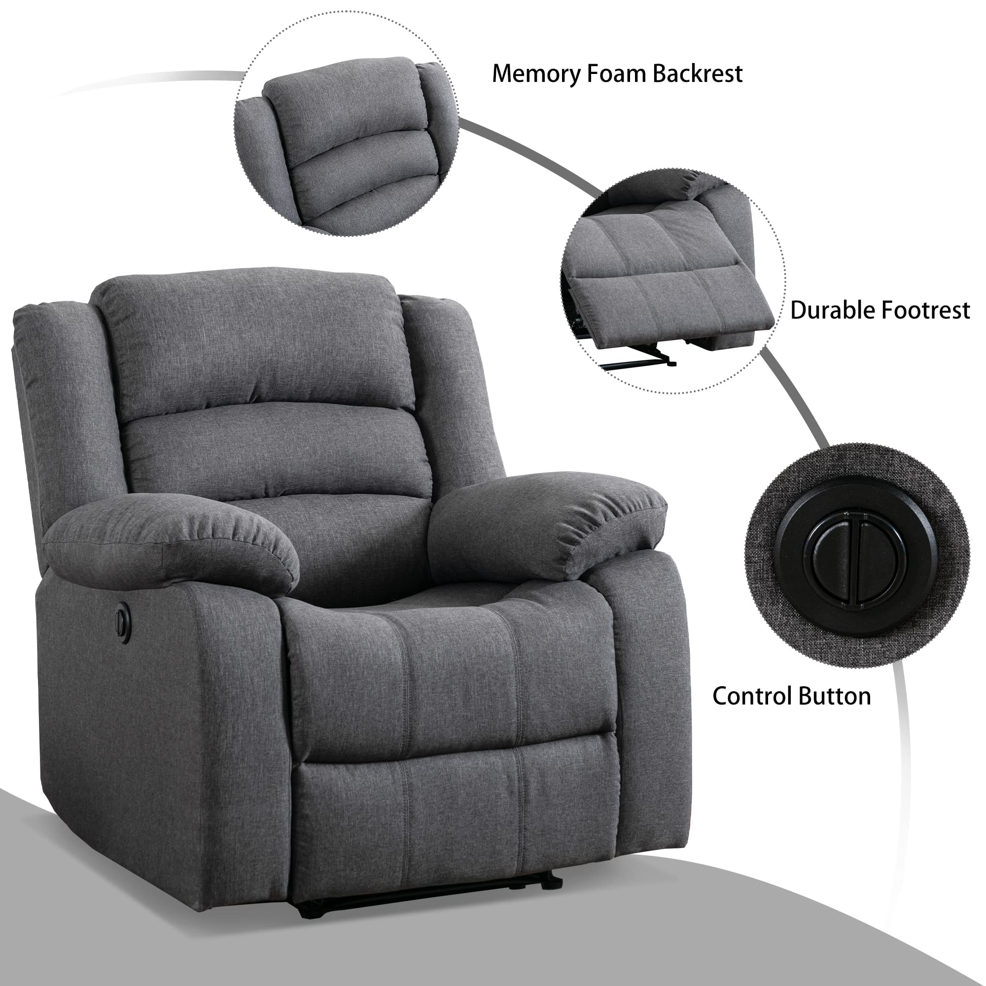 Classic Power Recliner Chair, Oversized Electric Overstuffed Chair