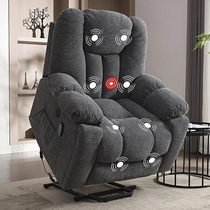 Large Power Lift Recliner Chair with Massage, Heat, and USB for Elderly