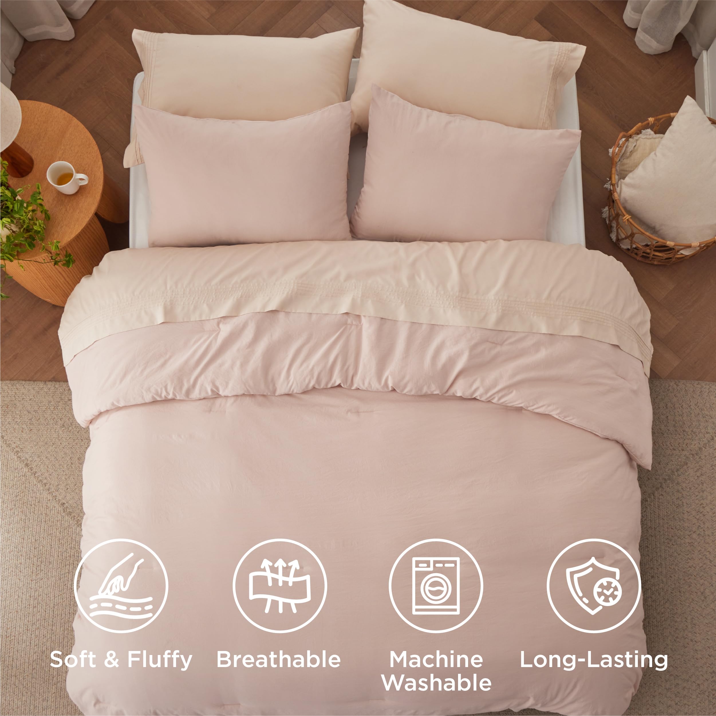 Light Pink Oversized King Comforter Set - 3 Piece Prewashed Bedding