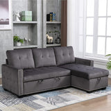 76.8'' Pull Out Sleeper Reversible Sectional Storage Sofa Bed, Convertible Velvet Corner Sofa Bed and Reversible