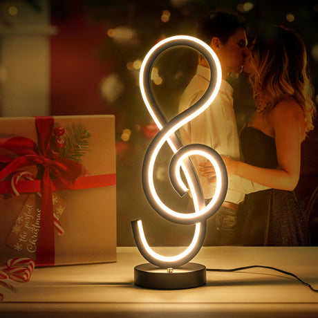 RGB Modern Table Lamp, LED Spiral Lamp with Music Note Design, Black Bedside Lamp