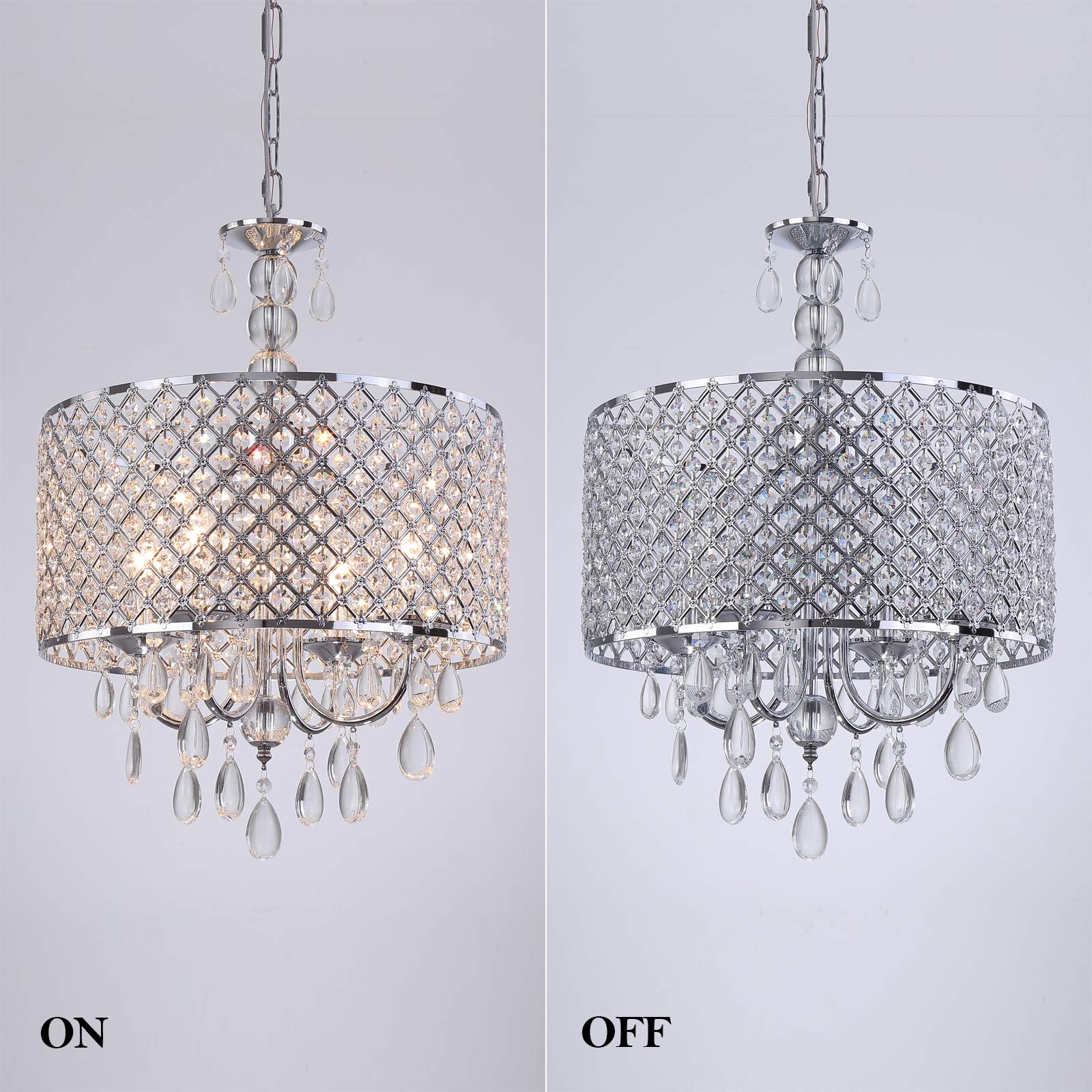 Modern Crystal Chandeliers for Dining Room,Glam Chrome Chandelier 4 Lights for Kitchen