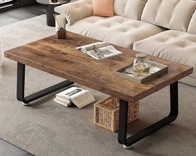 Coffee Table, Industrial Wooden Coffee Table, Modern Minimalist Rectangular Center Table