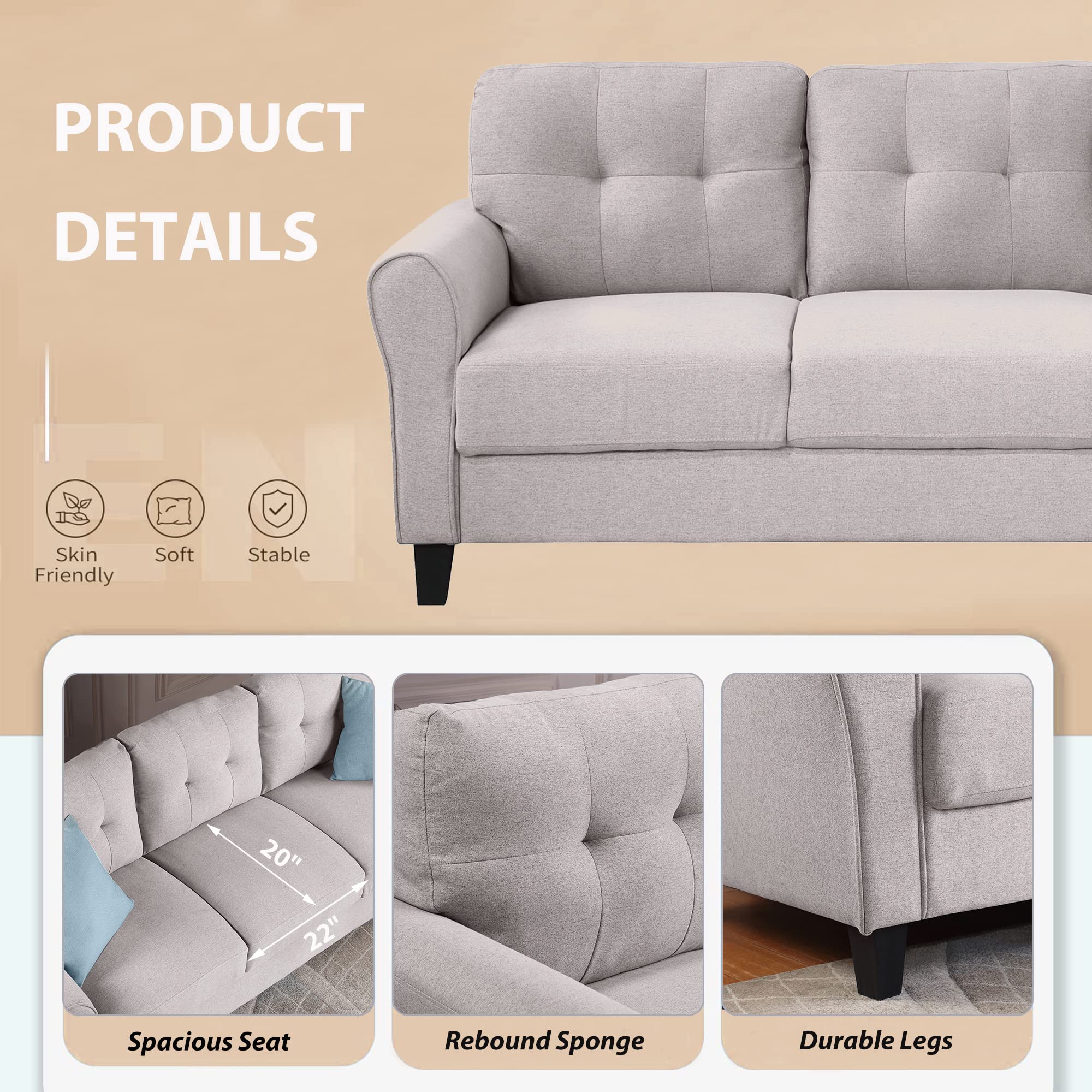 3-Piece Living Room Sectional Sofa Set