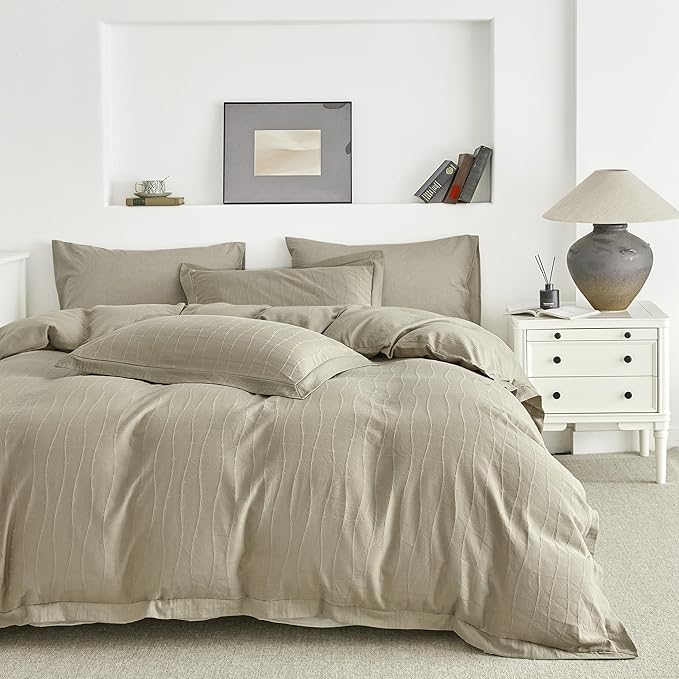 Jacquard Plaid Duvet Cover Queen 100% Cotton Cream Jacquard Duvet Cover 3 Pcs Set