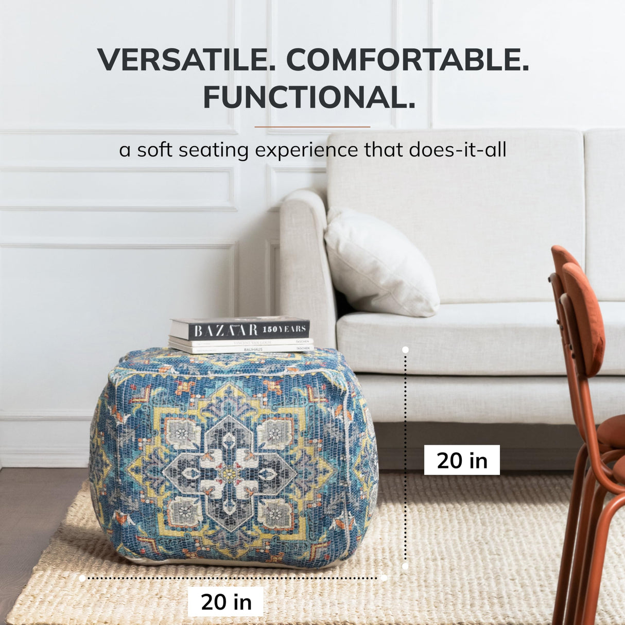Anji Mountain Square Pouf , 20" x 20" x 20", Blue and Gray