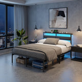 Full Size Metal Bed Frame with RGB LED Lighting & Charging Station