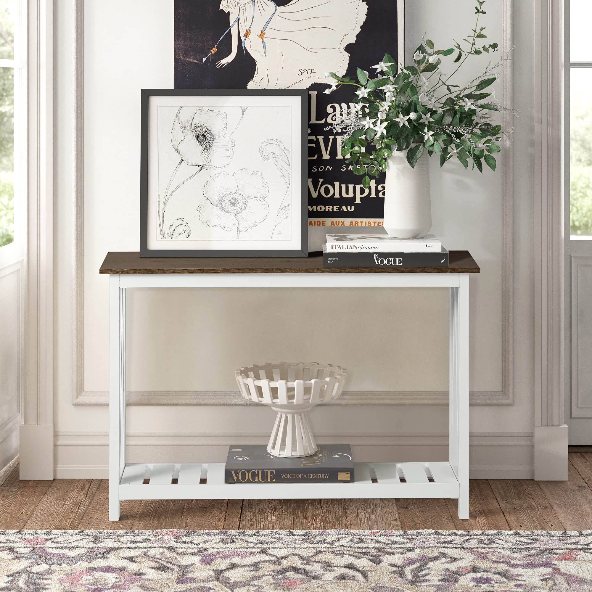 Farmhouse Console Table, Rustic Vintage Narrow Sofa Table for Entryway,
