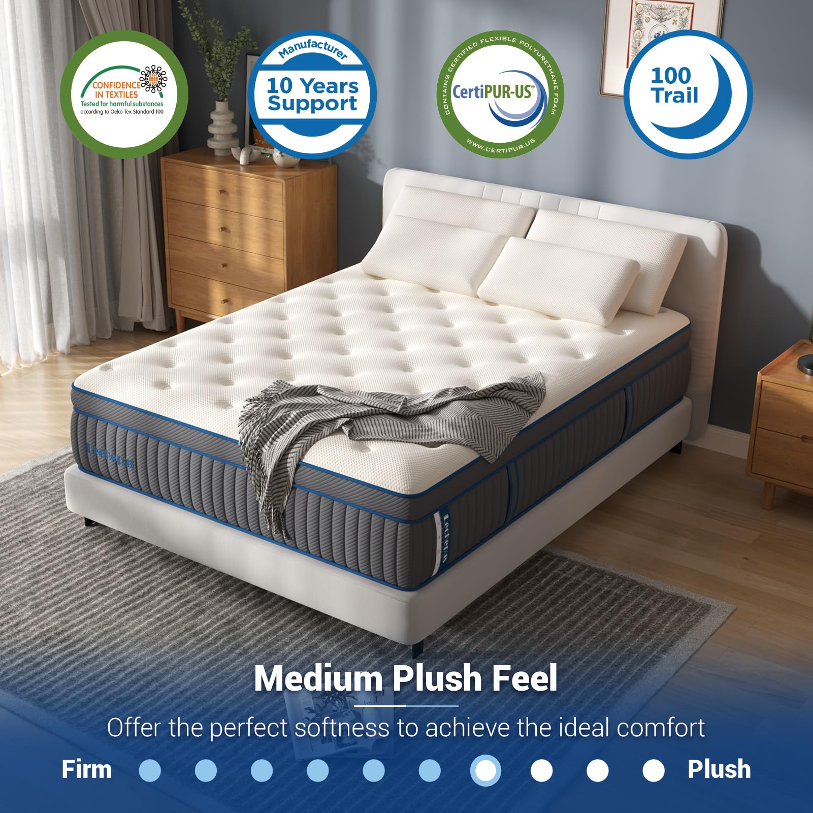 Queen Mattress,14 Inch Medium Plush Hybrid Mattress,Cooling Gel Memory Foam
