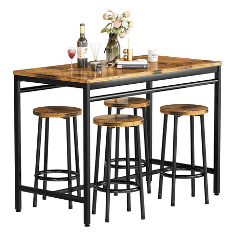 47" Dining Table Set with 4 Stools, 5-Piece Rectangular Kitchen Bar Table