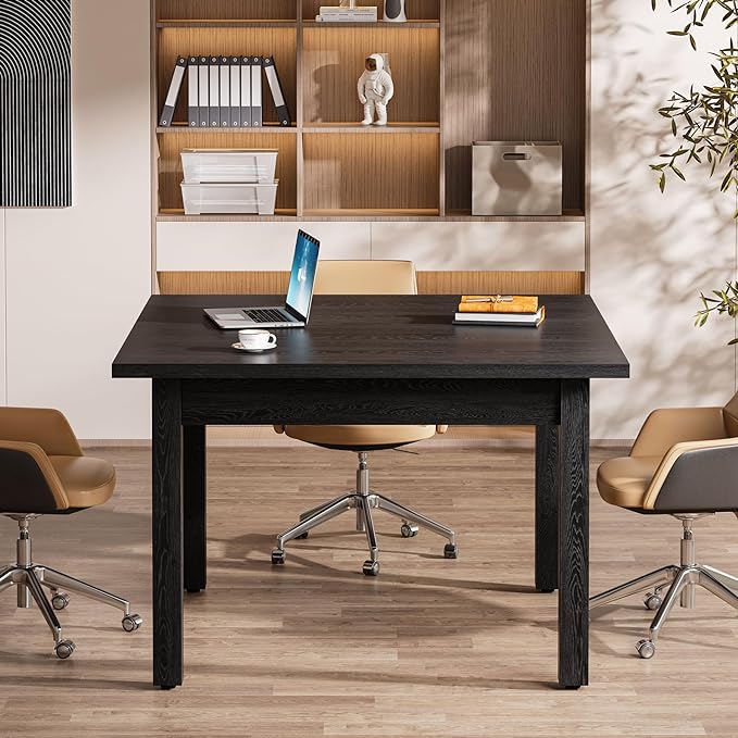 39.4-Inch Square Conference Table for 4 People, Small Wooden Meeting Room Table