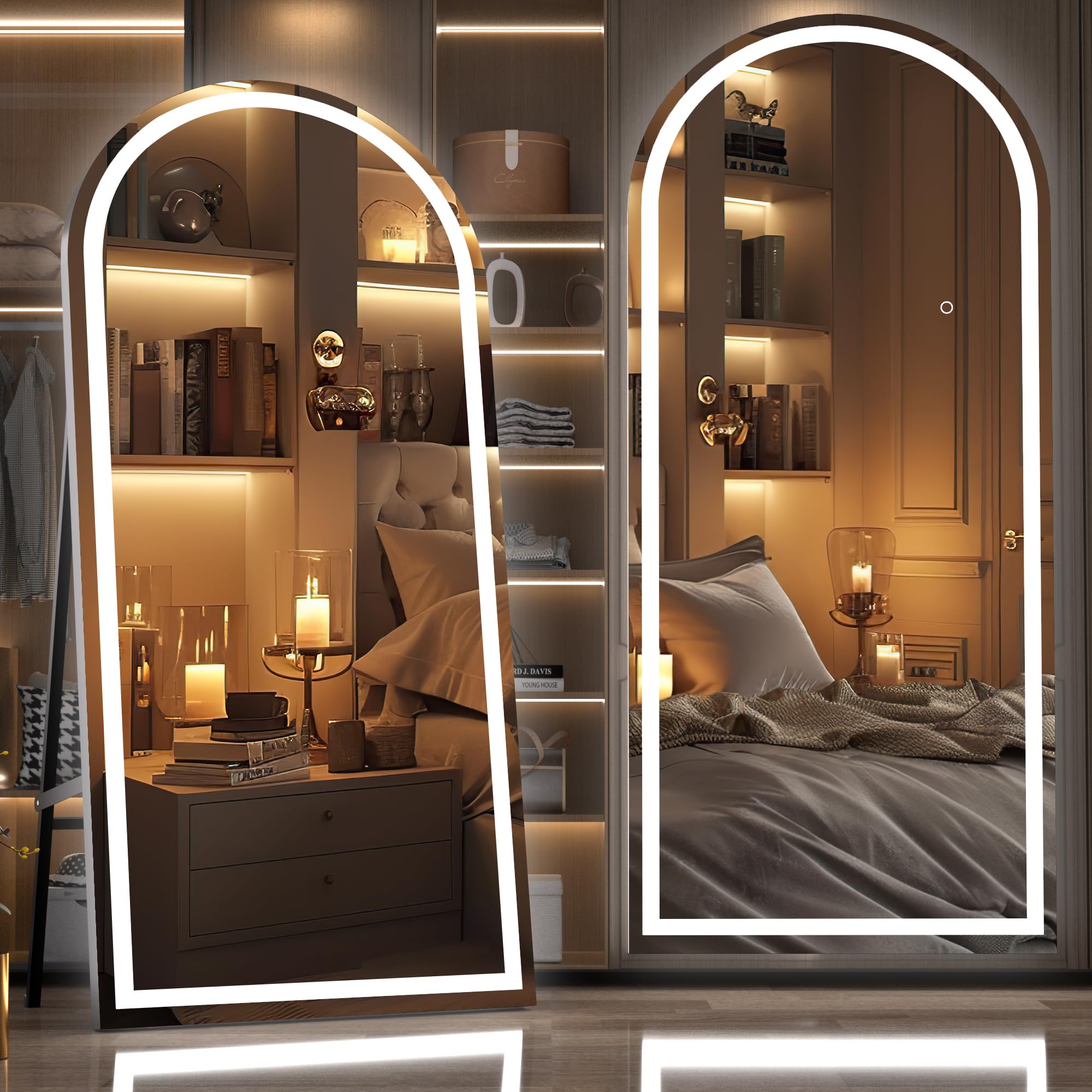 Mirror with Lights, Black Frame Arch Led Mirror
