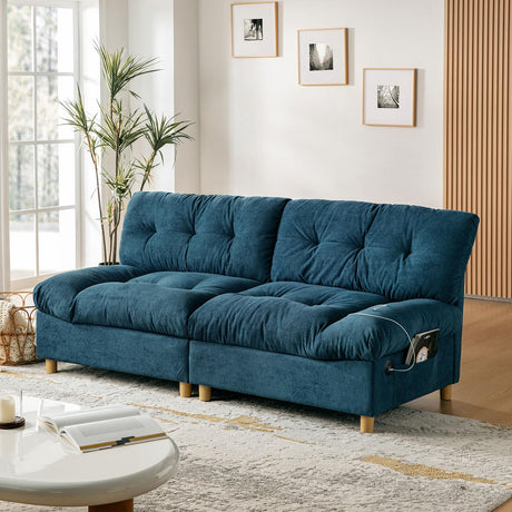 81'' Modern Cloud Couch, Overstuffed Chenille Loveseat Sofa with USB & Type C,