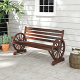Wooden Rustic Wagon Wheel Bench, Outdoor Bench Seat, Patio 2-Person Bench