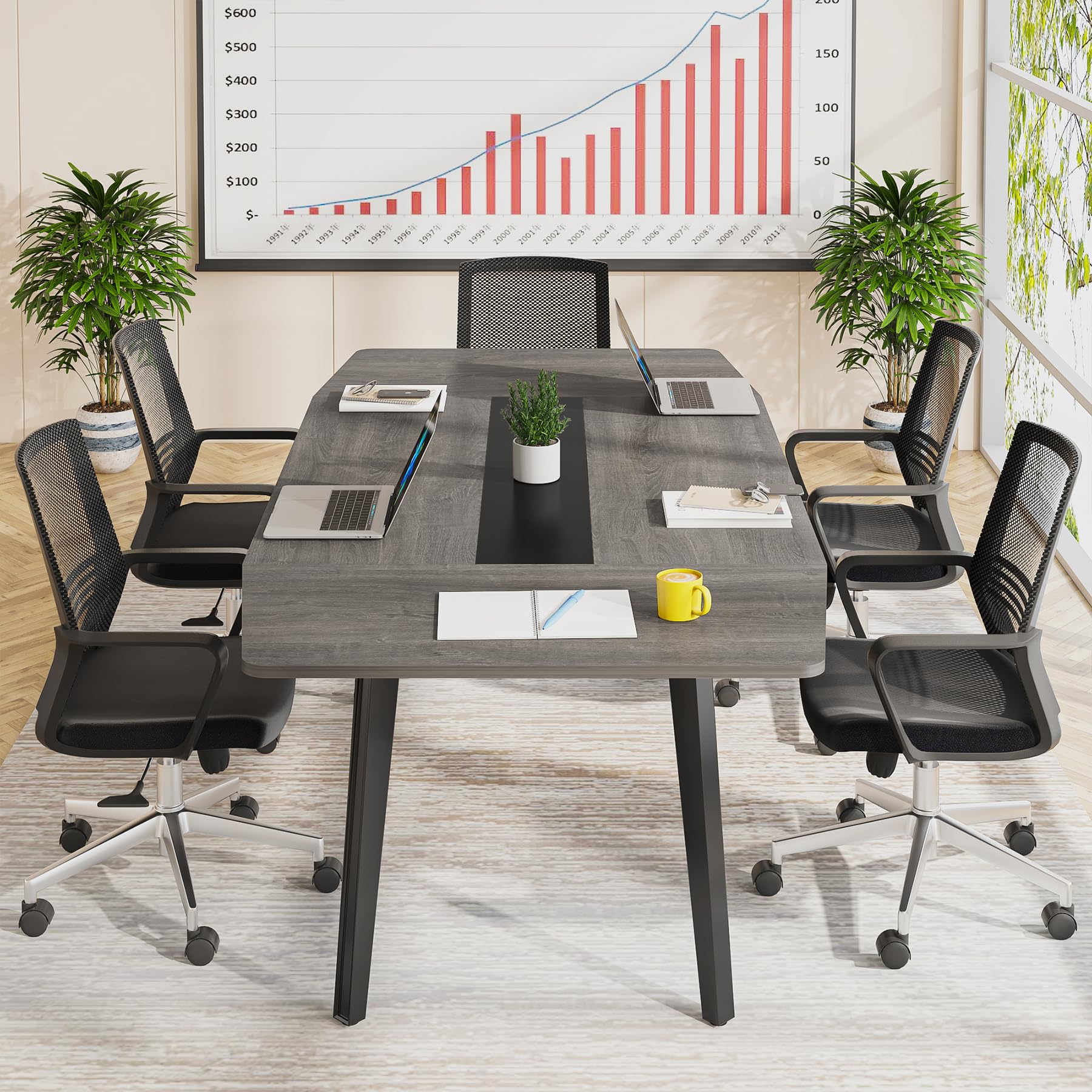 6FT Conference Table, 70.86L x 35.43W x 29.52H Inches Boat Shaped Meeting Table