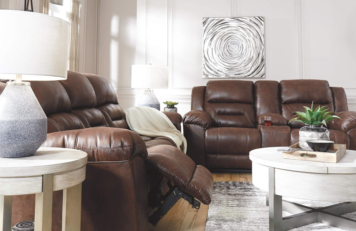 Stoneland Faux Leather Manual Double Reclining Loveseat with Center Console, Dark Brown