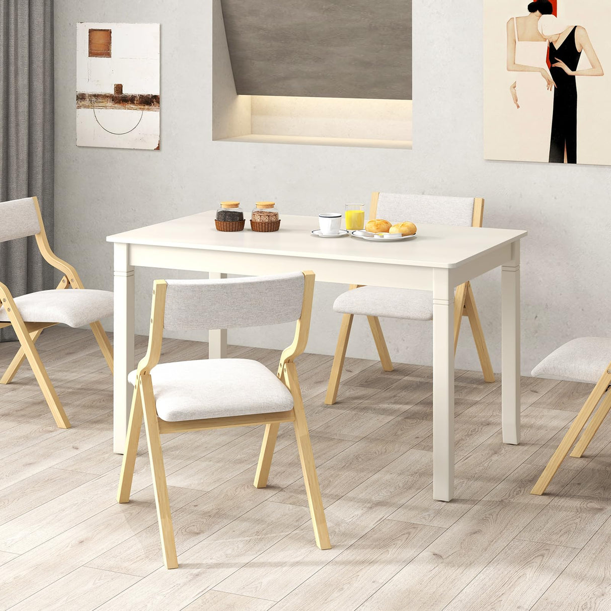 Dining Table for 4 People, 48” x 29” Kitchen Table with Wood Legs, Rectangular Dinner Table for Small Space,