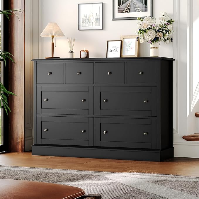 White Dresser 8 Drawer Dresser, 47.2" White Chest of Drawers Nursery Dresser