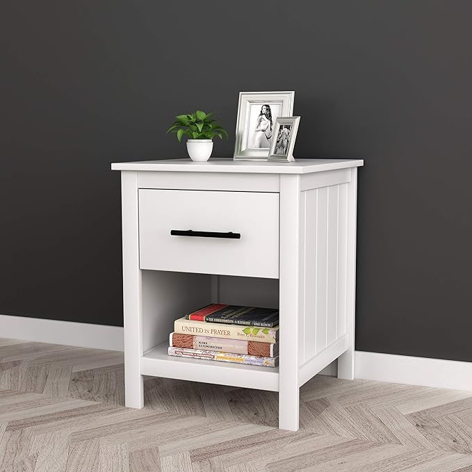 Unknown White Finish Nightstand Side End Table with Drawer and Open Shelf 22" H