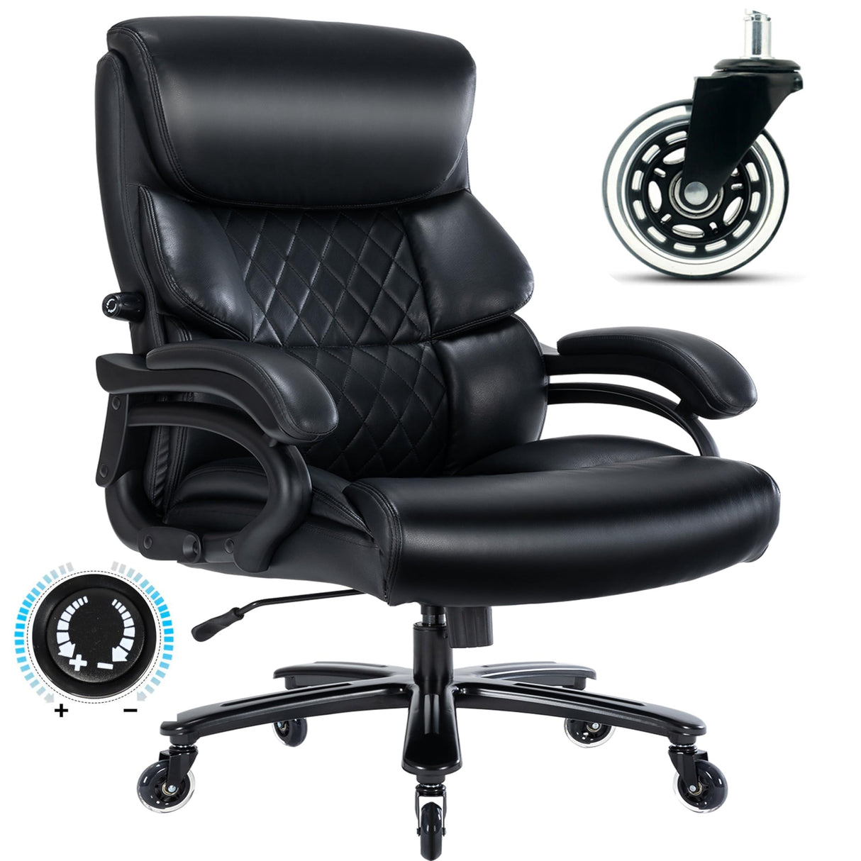 Ucloveria Big and Tall Office Chair 500 LBS-Executive Office Chair for Heavy People-Heavy Duty Office Chair with Sturdy Wheels-Desk Chair with Adjustable Lumbar Support Black Leather Chair