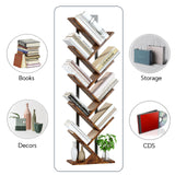 Tree Bookshelf, Geometric Bookcase with Steel Pipe for Living Room Bedroom, Floor Standing Shelves for Home Office (Rustic Brown, 9 Tier)