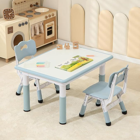 2 Chairs, Height-Adjustable Kids Table and Chairs Set, 31.5''L x 23.6''W Children Activity Table for Boys and Girls Aged 3-8